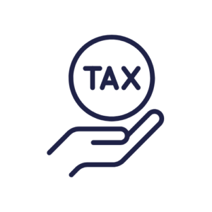 Icona con una mano e un cerchio con scritto tax